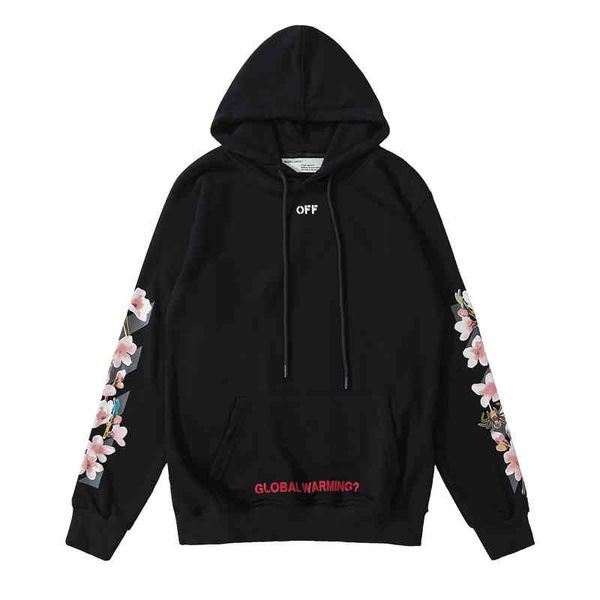 

factory online export brand new sweater off hoodie fashion ow white flower print men's and women's coat, Black