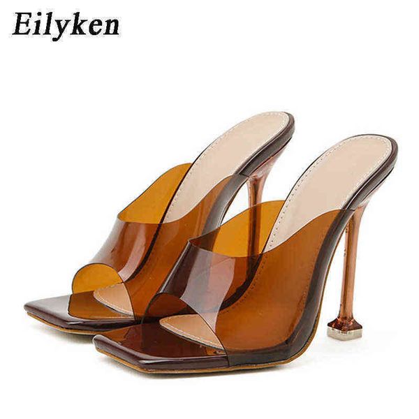 

sandals new brand fashion square toe slippers women summer brown pvc transparent jelly crystal perspex heels pumps 220232, Black