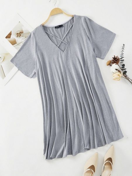 

plus crisscross front solid tee 58le#, Black
