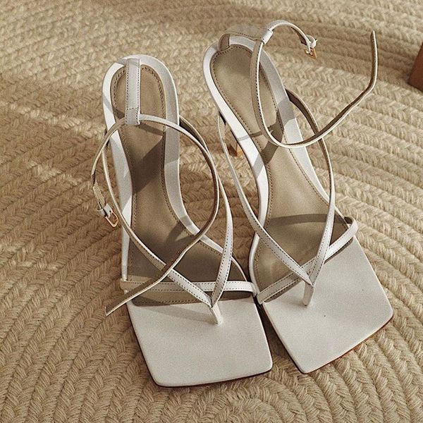 

sandals designer bv2020 new summer square head clip toe one line buckle fairy style white thin high-heeled net red sandals 69f0, Black