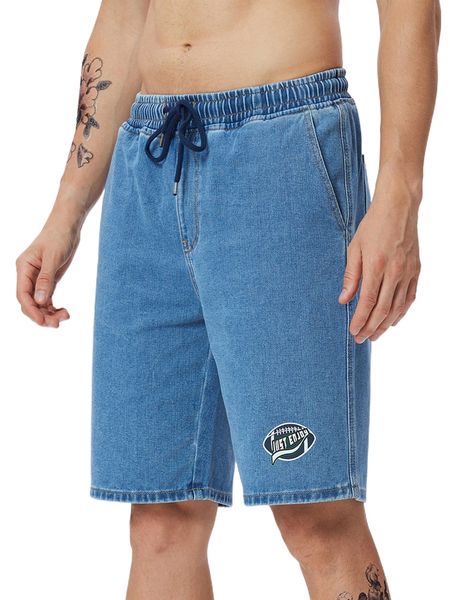 

men letter graphic drawstring waist denim shorts 54nd#, White;black