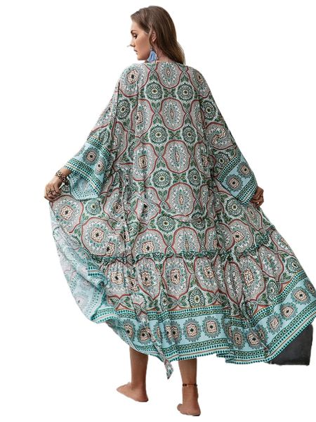 

rusttydustty plus mandala print batwing sleeve kimono e3fw#, Black;gray