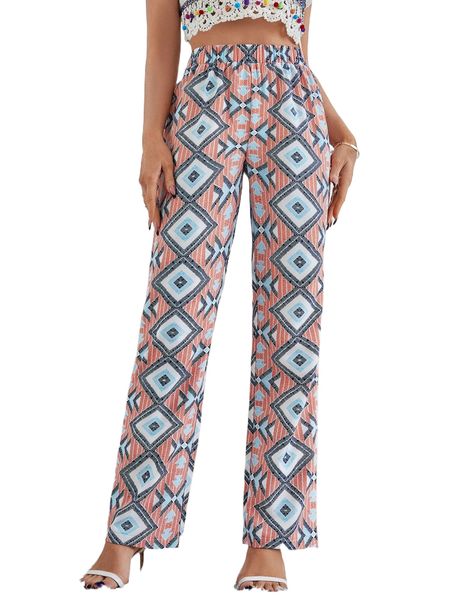 

geo print straight leg pants p4kn#, Black;white
