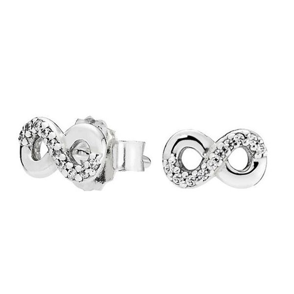 Autentici orecchini a bottone Infinity scintillanti in argento sterling 925 Gioielli da donna carini per feste con scatola originale per piccoli orecchini Pandora