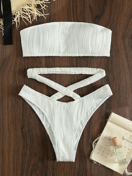 

plain cross bandeau bikini swimsuit z8io#, White;black
