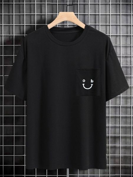 

extended sizes men expression print patched pocket tee p5tc#, White;black