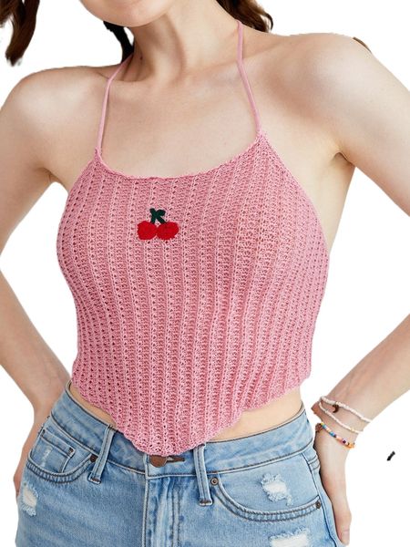 

cherry embroidery bandana halter knit l5zh#, White;black