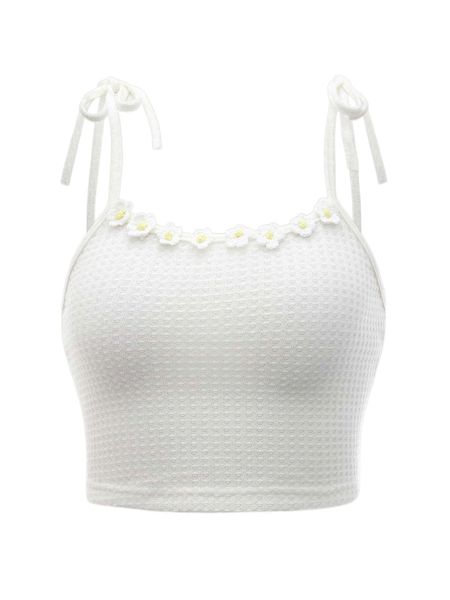 

appliques tie shoulder cami 0225#, White
