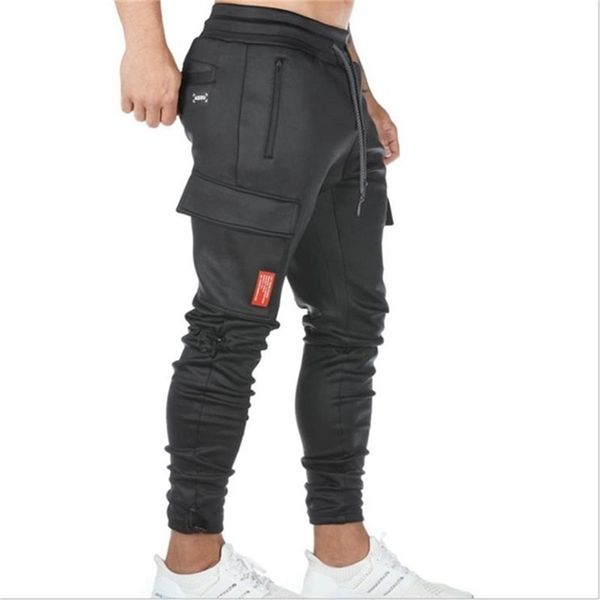 

spring men pants side pocket men joggers casual men sweatpants joggers trousers sporting clothing bodybuilding pants 201126, Black