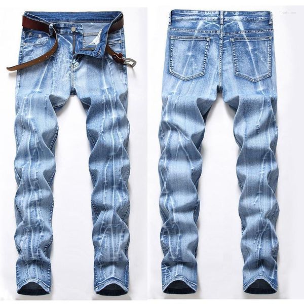 

men's jeans style ripped feet pants trendy slim trousers casual spring/summer 2022 korean version, Blue
