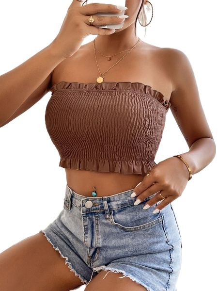 

petite shirred crop tube g0qr#, White