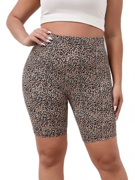 

plus leopard print biker shorts y8z4#, Black