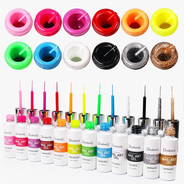 

8ml nail art line polish gel kit 12 colors for uv/led paint nails drawing glue diy painting varnish liner tool 145, Red;pink