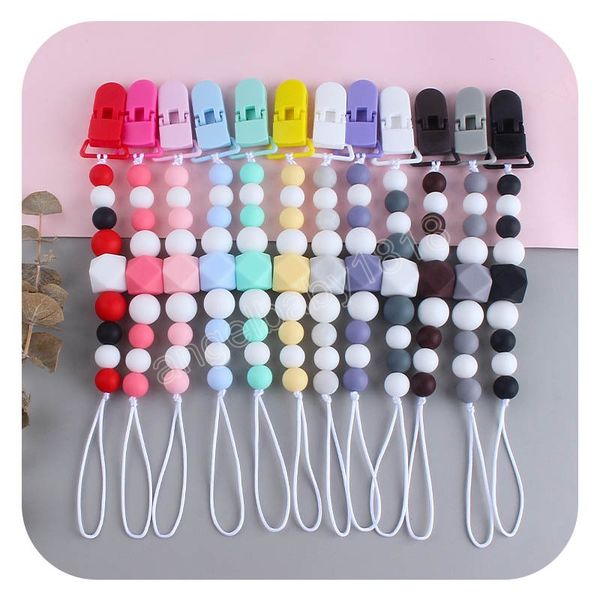 

creative pacifier holders plastic clips baby candy color silicone beads pacifiers chain newborn big octagonal molar toy