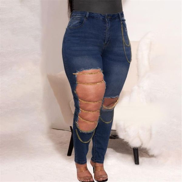 Женские брюки плюс размер растягиваются поляны женщины Женские джинсы стройная дырочная вода с тугим сексуальной высокой талией улицами моды мод