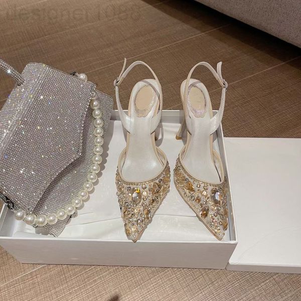 

sandals designer baotou sandals crystal shoes 2021 new pointed high heels women's thin white wedding fairy style sten, Black