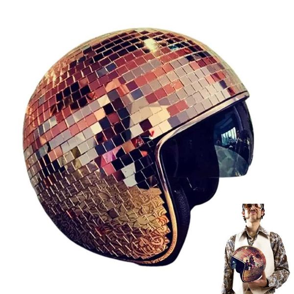 Capacetes de motocicleta Glitter Mirror Glass Disco Ball Hat Decor com viseira retrátil para festa de dança