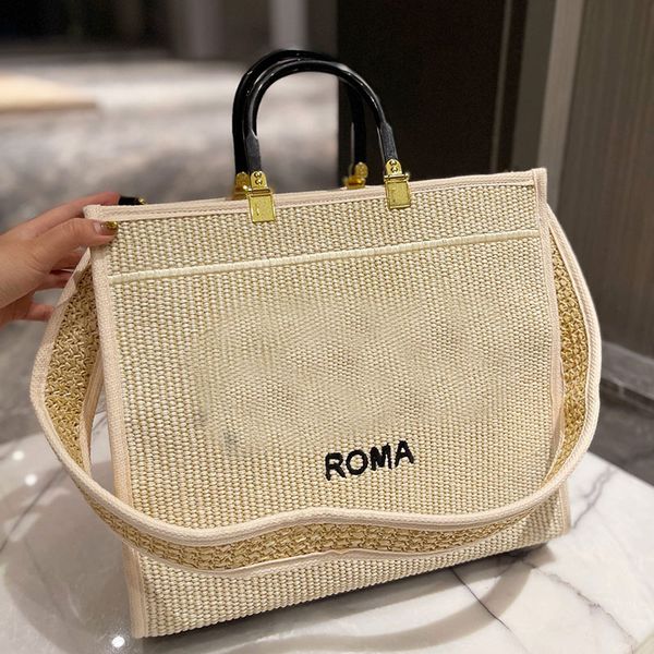 

summer straw bags beach bag women hollow out handbags woven totes large capacity men mobile phone purse fashion classic letters detachable s