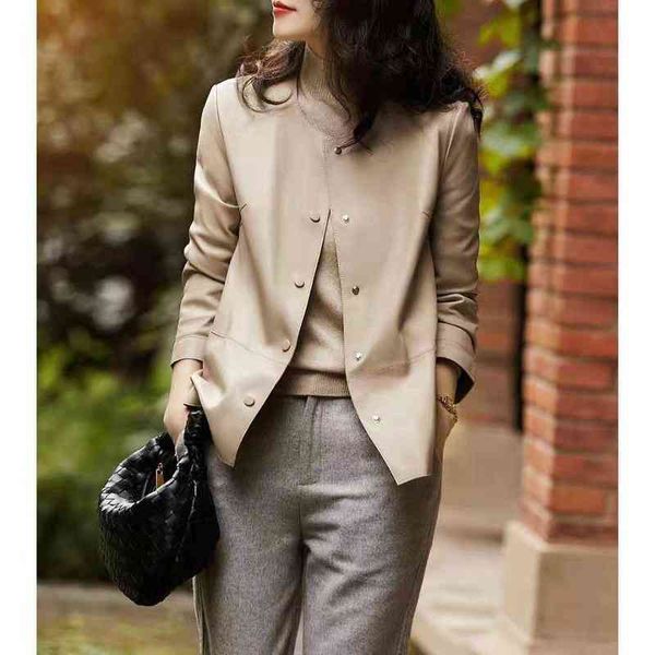 

new pu leather jacket women 2021 spring autumn fashion casual jacket o-collar look thin beauty goddess plus size women coat l220728, Black