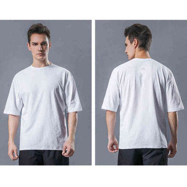 

men's lulu sports t shirts brand t-shirt summer short sleeve quick drying clothes loose breathable running ice silk half training fitne, White;black