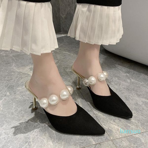 

sandals pearl black women slippers summer shoes woman mules heels womens outdoor