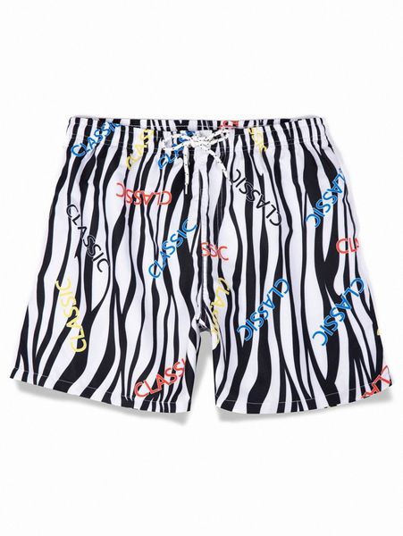 

romwe guys zebra striped letter graphic drawstring shorts 80i6#, White;black