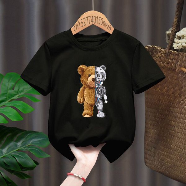 Divertente orso meccanico Stampa Red Kid T-shirt Bambini Baby Black Harajuku Kawaii Vestiti Boy Girl Tops Regalo presente Drop Ship 220620