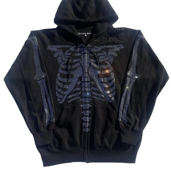 

skull head hoodie womens sweatshirt loose hooded jacket pattern zipper autumn casual 220725, Black