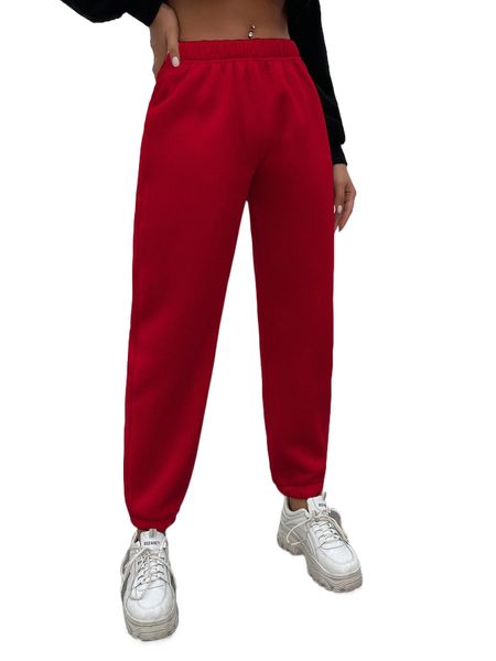 

solid elastic waist thermal lined sweatpants u3wv#, Black;white