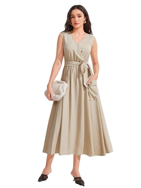 

solid pocket front belted dress i1bo#, Black;gray