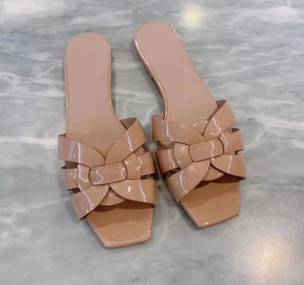 

luxury design tribute flat sole sandals woven leather women sandal slide slipper slip square toe shoes lady outdoor party dress casual pump, Black