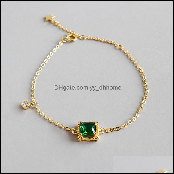 

link chain bracelets jewelry korean trendy square emerald green zircon link 100% real 925 sterling sier bracelet for women fine ymb065 drop, Black