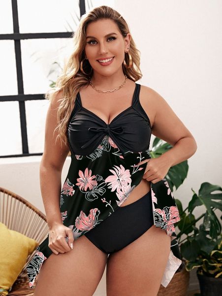 

plus flower print bikini swimsuit i2zd#, White;black