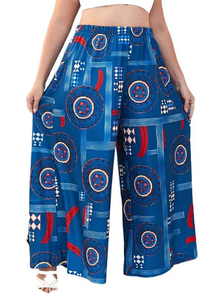 

plus geo print wide leg pants g6ar#, Black