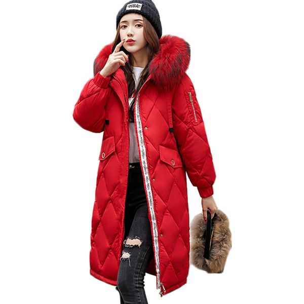 

fashion slim women winter jacket cotton padded warm thicken ladies coat hooded long coats parka womens jackets 201026, Black