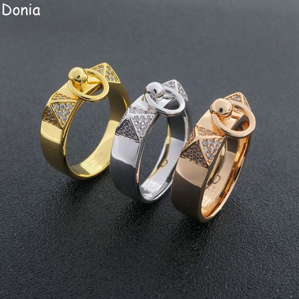 Donia mücevher lüks yüzüğü abartılı Avrupa ve Amerikan moda perçinleri titanyum mikro set zirkon yaratıcı tasarımcı kutu