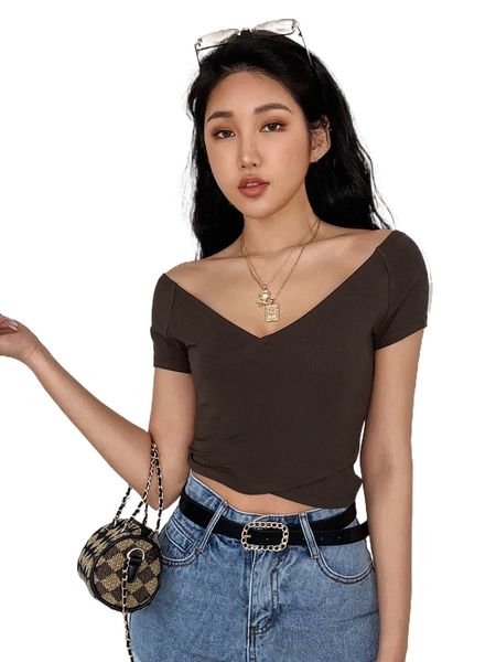 

dazy off shoulder crossover crop tee b7gj#, White