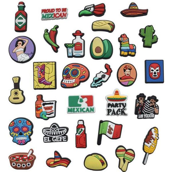 

mexican theme cartoon bottles food croc charms clog garden shoe flower decoration buckle gift, White;pink