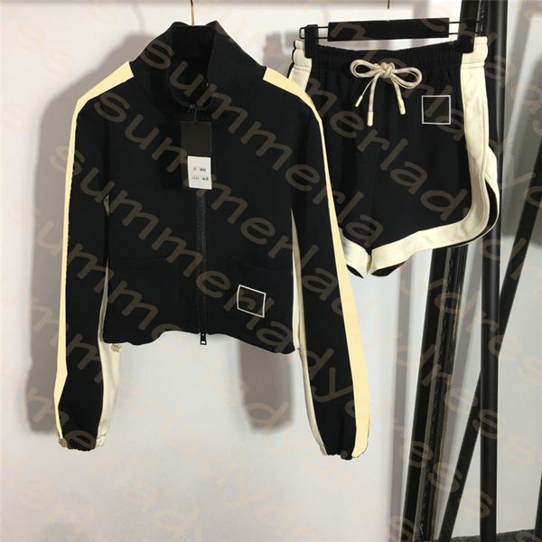 

spring autumn womens tracksuits long sleeve shorts set high neck casual coat elastic waist sport shorts letter printed, Gray