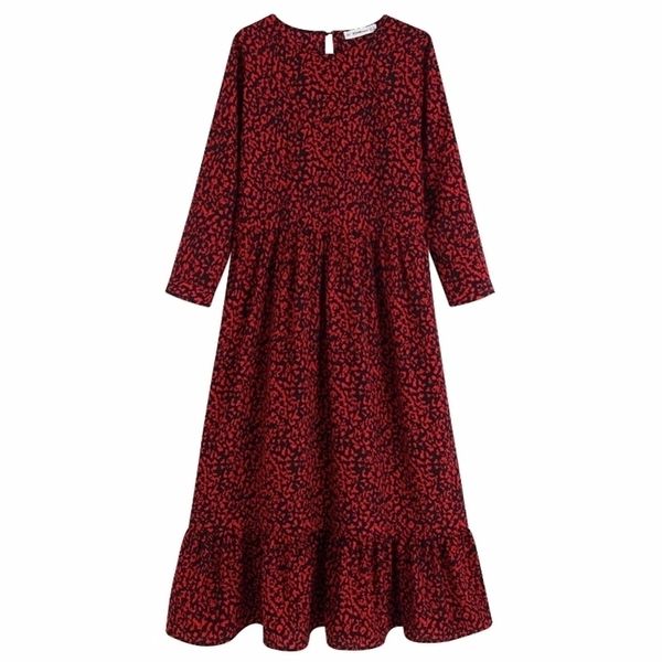 

women leopard print hem pleated ruffles midi dres animal pattern vestidos nine quarter sleeve casual dresses ds2847 y200805, Black;pink