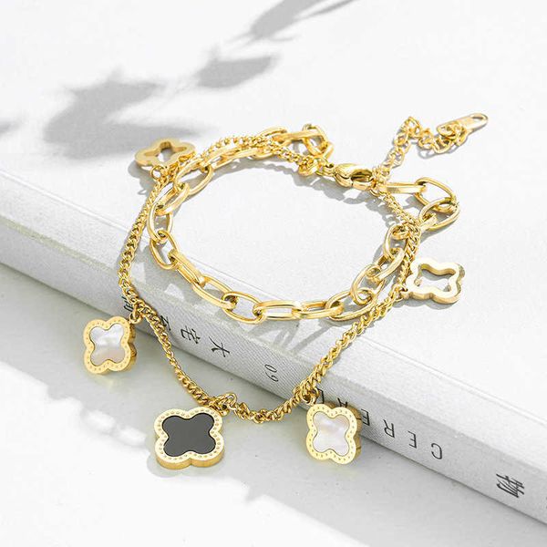 

classic design four leaf clover charm stainless steel bracelet lucky women gift jewelry, Golden;silver