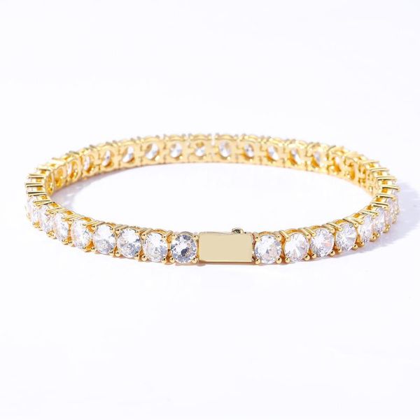

link, chain spring buckle tennis bracelet 3a cz 3mm 4mm 5mm 1 row zirconia gold silver color for men women iced out hip hop jewelry, Black