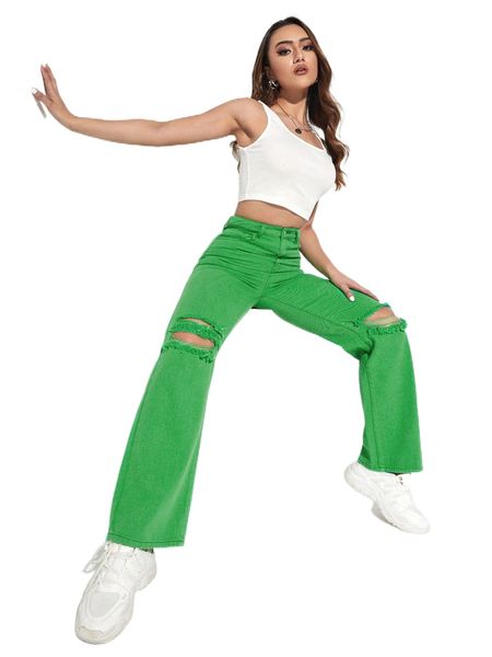 

washed ripped straight leg jeans s2zu#, Blue