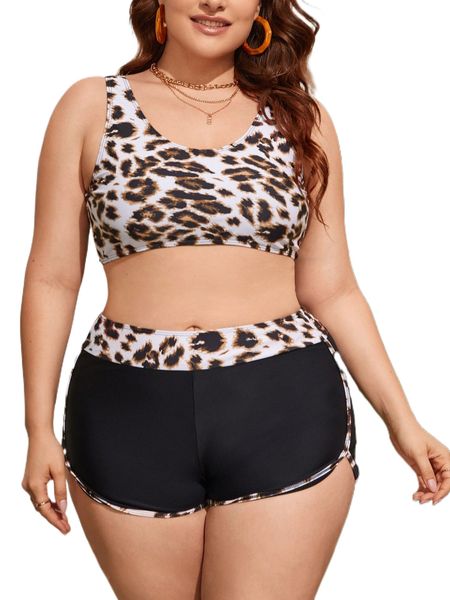 

plus leopard print bikini swimsuit f6vt#, White;black