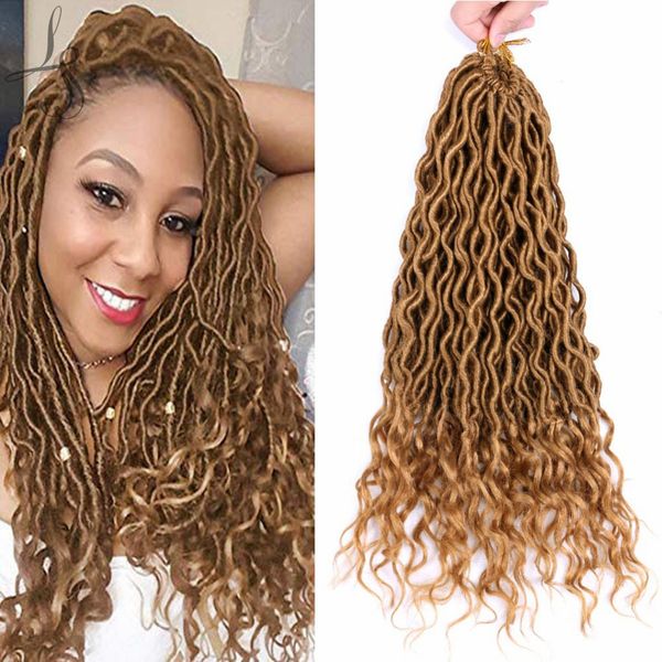 Synthetische Haarverlängerung, 45,7 cm, Faux Locs, Häkelzöpfe, Häkelgeflecht, 70 g/Stück, Ombre-Flechthaar, böhmische Locken, 24 Ständer/Stück LS12