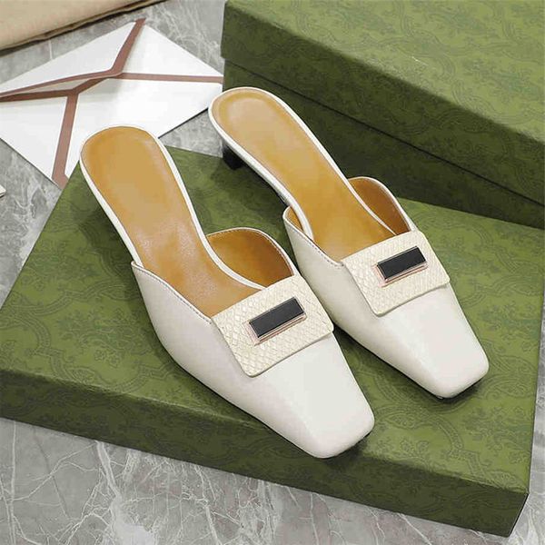 

womens leather sandals retro romantic half slippers shallow mouth middle heel sandals, Black