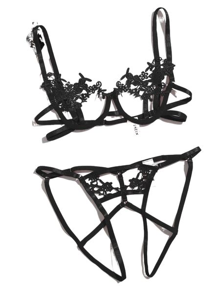 

lace appliques underwire crotchless lingerie set b9cl#, Black;red