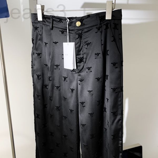 

men's pants designer summer new ice silk wide leg pants arc de triomphe old flower acetic acid high waist hanging black thin straight w