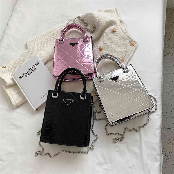 Purses sale Versatile foreign style mirror small bag women's 2022 new messenger bag patent leather bright face rhombic lattice One Shoulder Tote