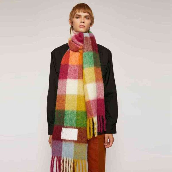 

acne new ac autumn winter warm brown plaid long scarf wool tassel shawl ca0084-cii, Blue;gray
